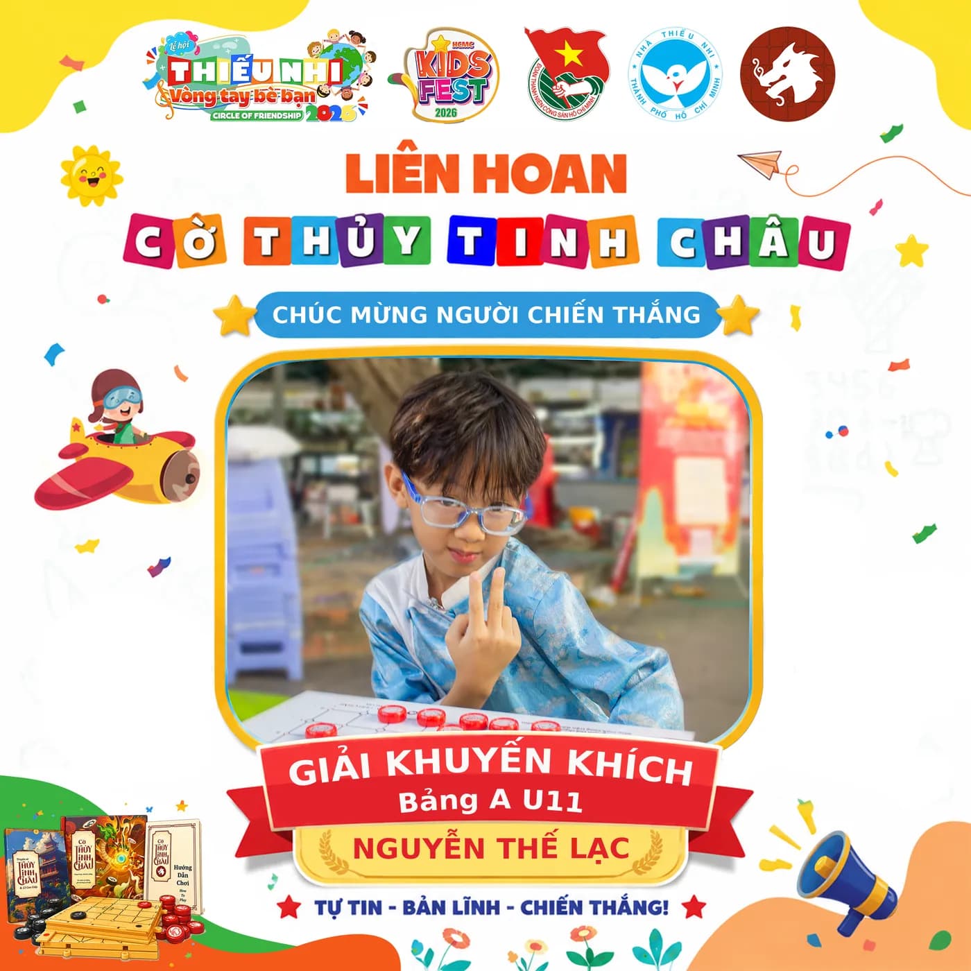 Hình ảnh công bố kết quả Bảng A trong khuôn khổ chương trình Liên Hoan Cờ Thủy Tinh Châu Kids Fest 2026 tại Nhà Thiếu Nhi Thành phố Hồ Chí Minh.