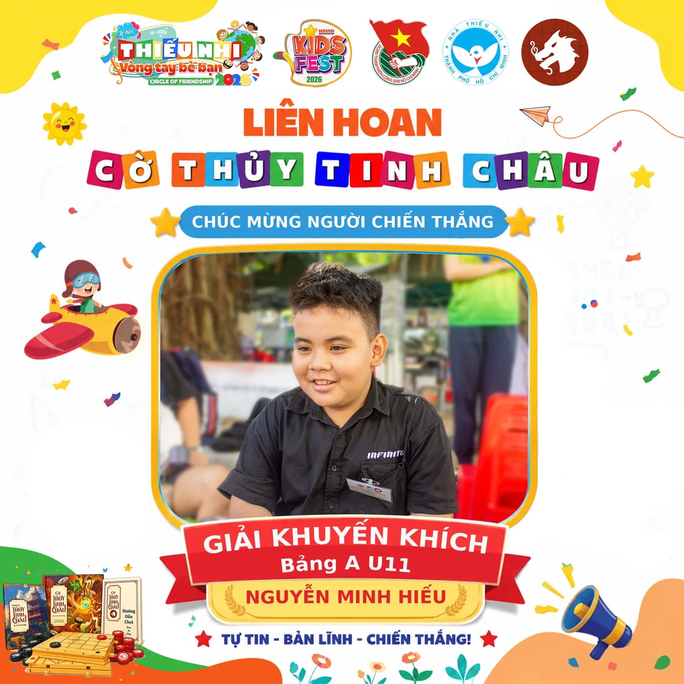 Hình ảnh công bố kết quả Bảng A trong khuôn khổ chương trình Liên Hoan Cờ Thủy Tinh Châu Kids Fest 2026 tại Nhà Thiếu Nhi Thành phố Hồ Chí Minh.