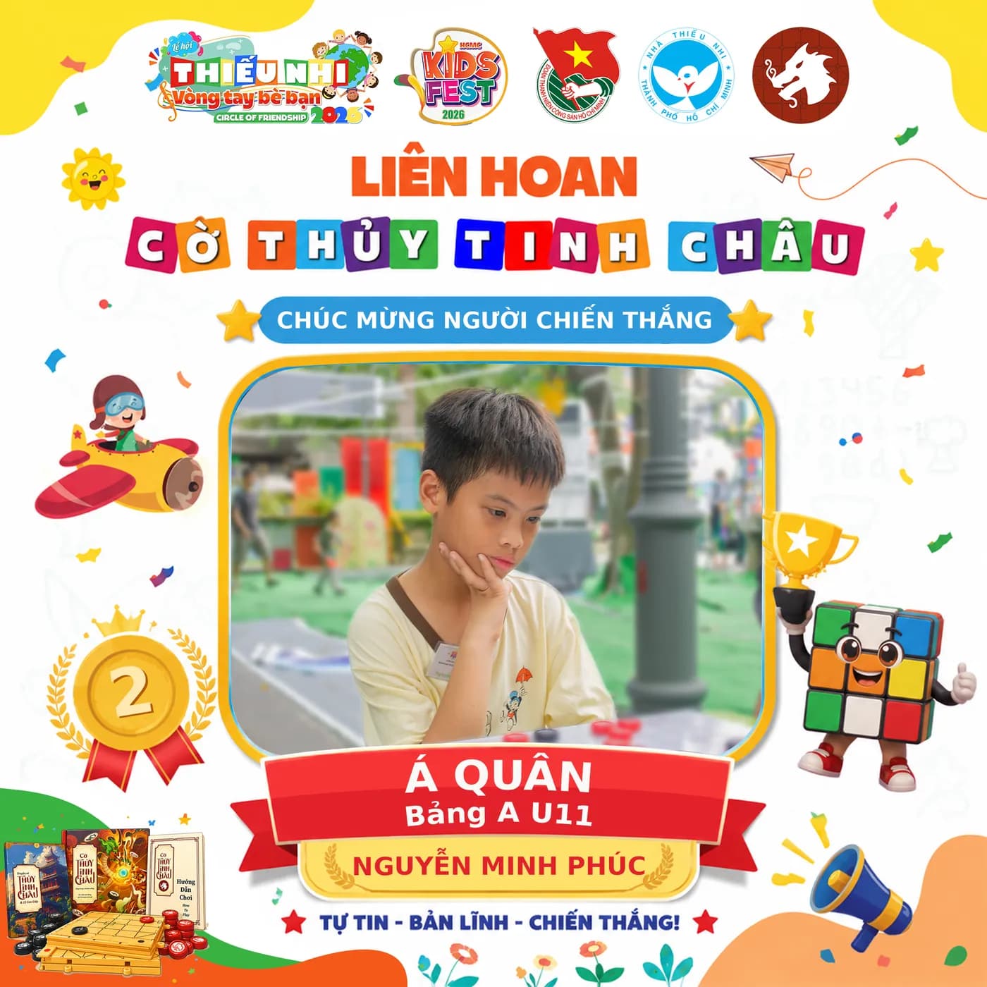 Hình ảnh công bố kết quả Bảng A trong khuôn khổ chương trình Liên Hoan Cờ Thủy Tinh Châu Kids Fest 2026 tại Nhà Thiếu Nhi Thành phố Hồ Chí Minh.