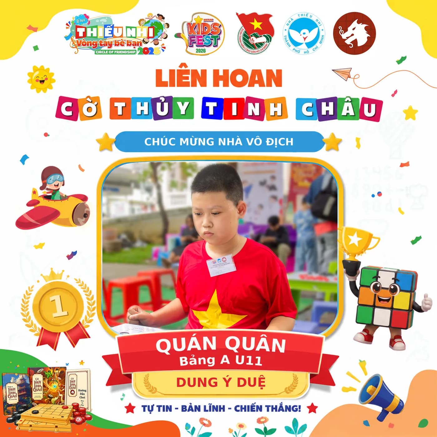 Hình ảnh công bố kết quả Bảng A trong khuôn khổ chương trình Liên Hoan Cờ Thủy Tinh Châu Kids Fest 2026 tại Nhà Thiếu Nhi Thành phố Hồ Chí Minh.