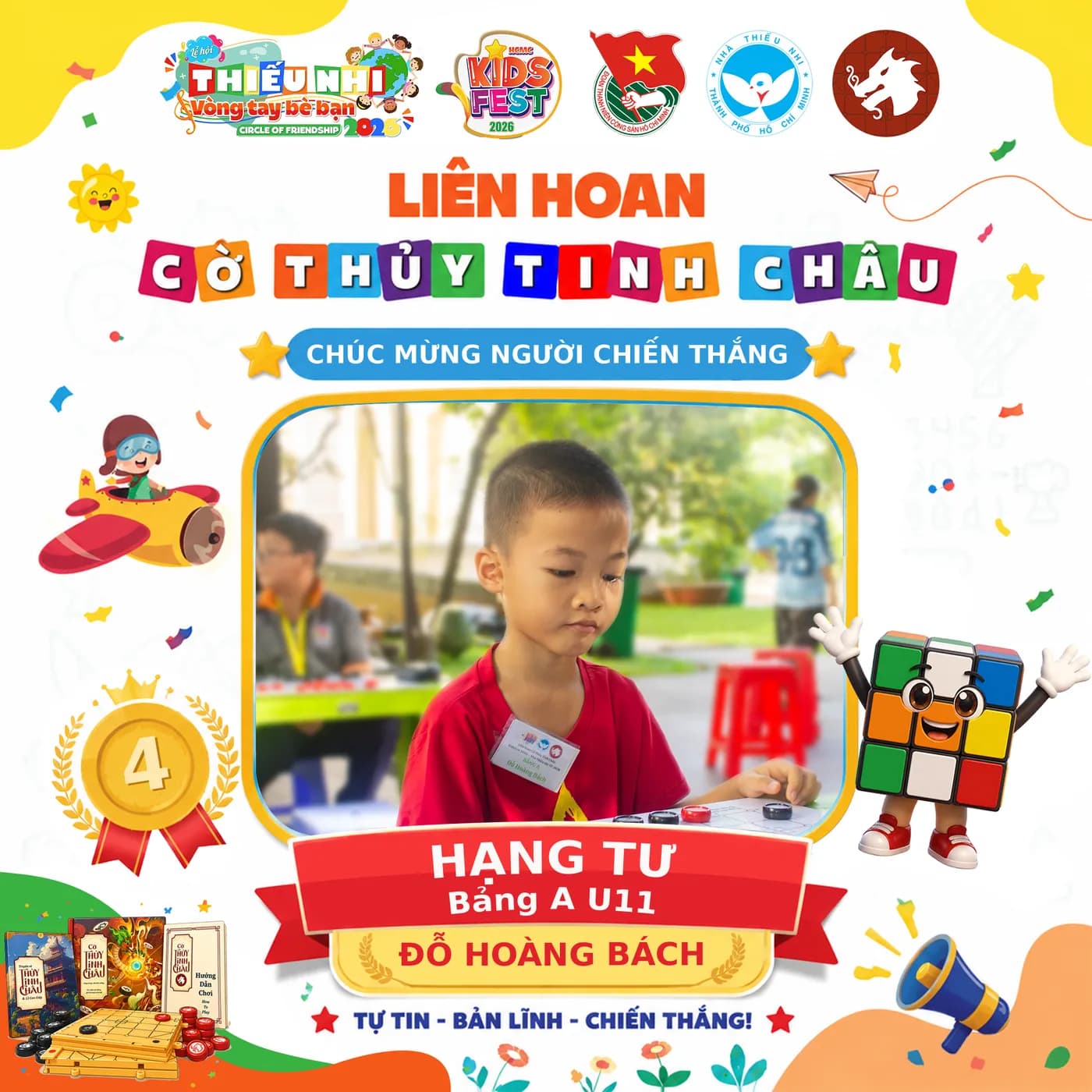 Hình ảnh công bố kết quả Bảng A trong khuôn khổ chương trình Liên Hoan Cờ Thủy Tinh Châu Kids Fest 2026 tại Nhà Thiếu Nhi Thành phố Hồ Chí Minh.