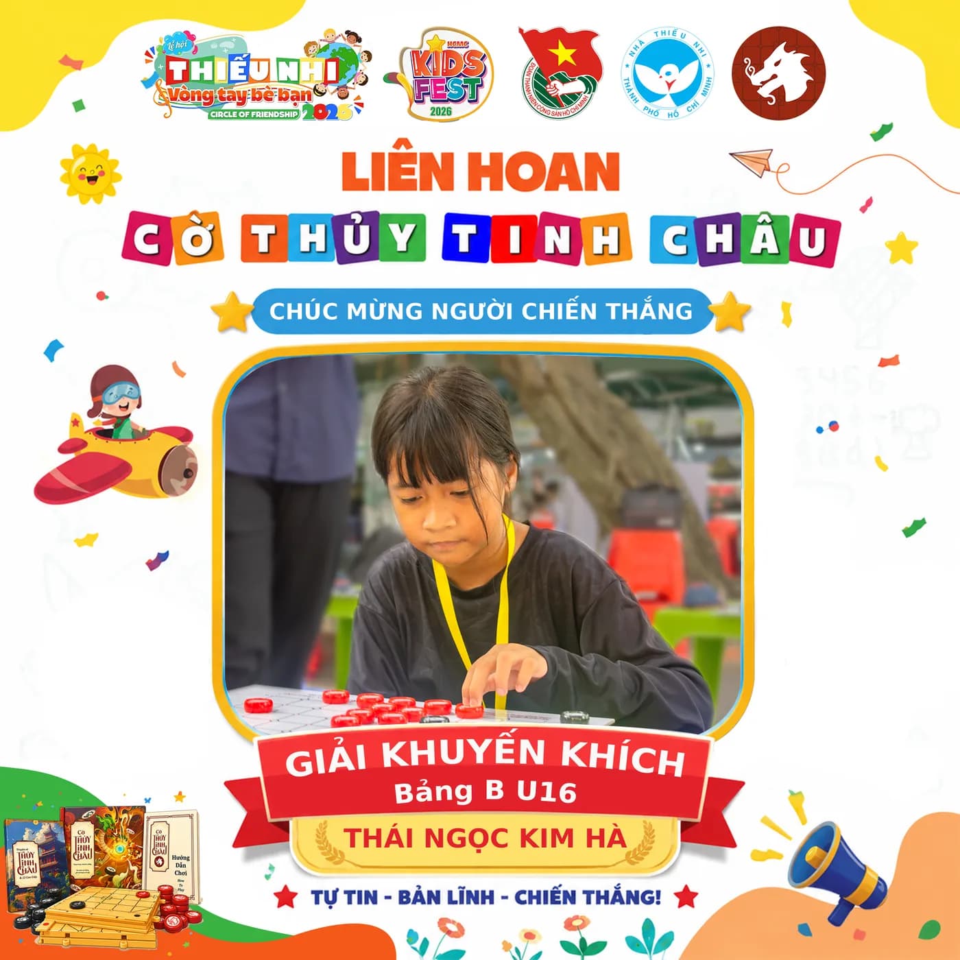 Hình ảnh kỳ thủ đạt giải Khuyến Khích của Bảng B thuộc Liên Hoan Cờ Thủy Tinh Châu Kids Fest 2026 tổ chức tại Nhà Thiếu Nhi Thành phố Hồ Chí Minh.
