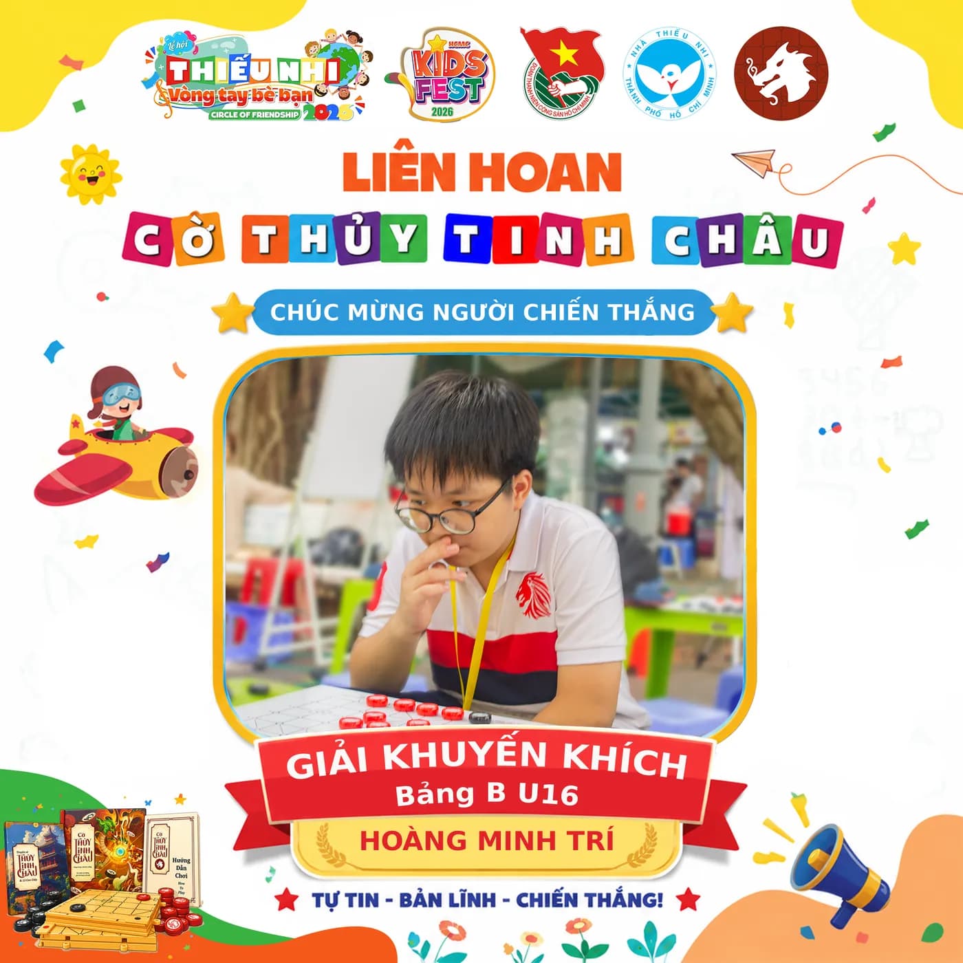 Hình ảnh kỳ thủ nhận giải Khuyến khích của Bảng B thuộc Liên Hoan Cờ Thủy Tinh Châu Kids Fest 2026 tổ chức tại Nhà Thiếu Nhi Thành phố Hồ Chí Minh.