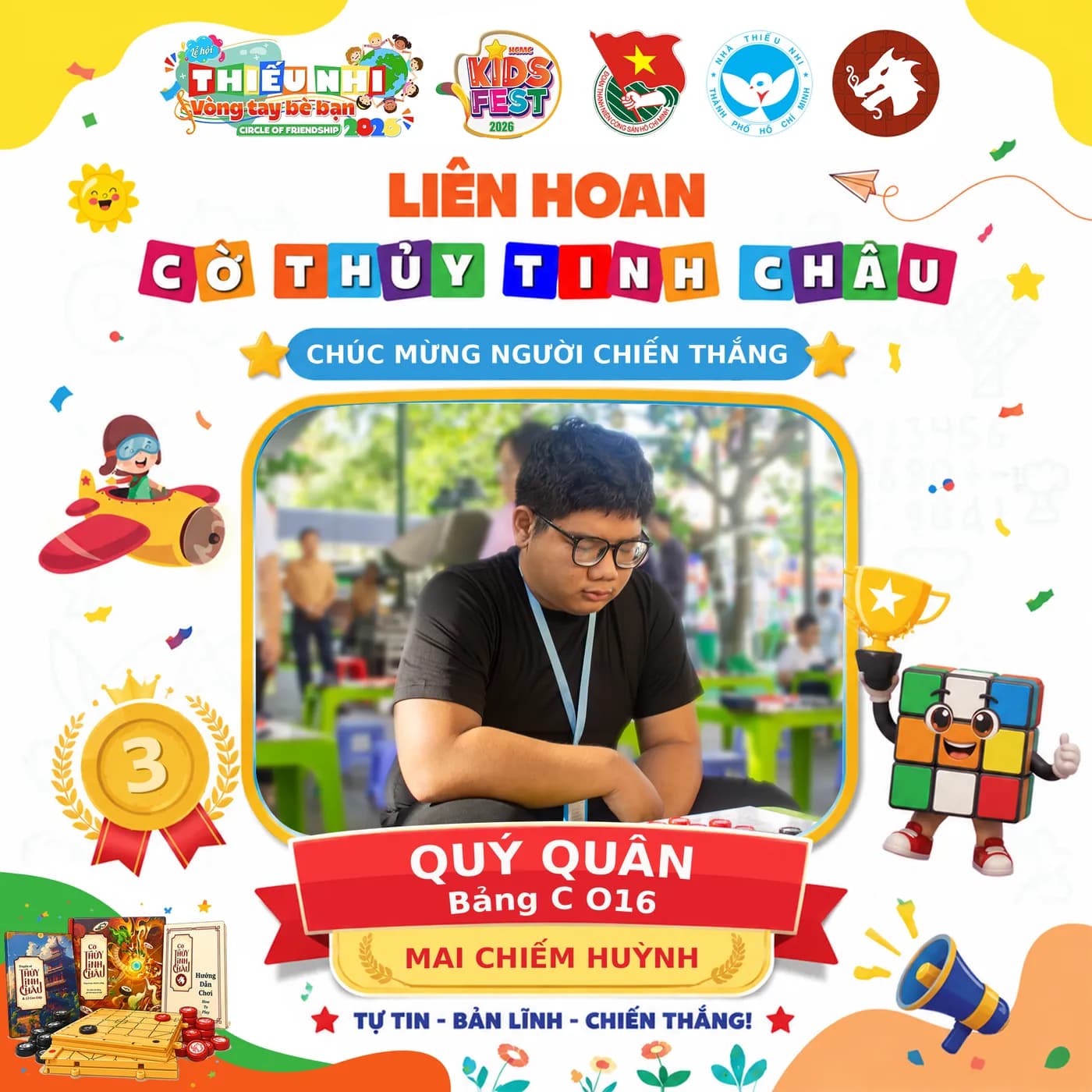 Hình ảnh kỳ thủ giành hạng 3 tại Bảng C thuộc Liên hoan Cờ Thủy Tinh Châu Kids Fest 2026 tổ chức tại Nhà Thiếu nhi Thành phố Hồ Chí Minh.