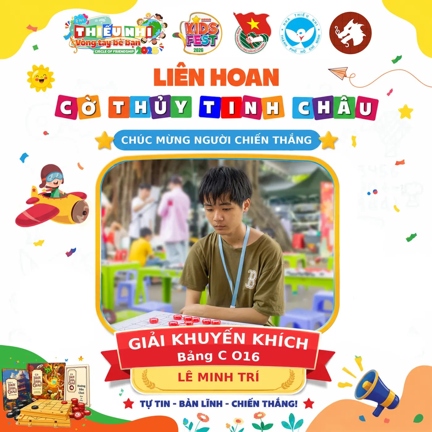Hình ảnh kỳ thủ giành giải Khuyến khích tại Bảng C thuộc Liên hoan Cờ Thủy Tinh Châu Kids Fest 2026 tổ chức tại Nhà Thiếu nhi Thành phố Hồ Chí Minh.