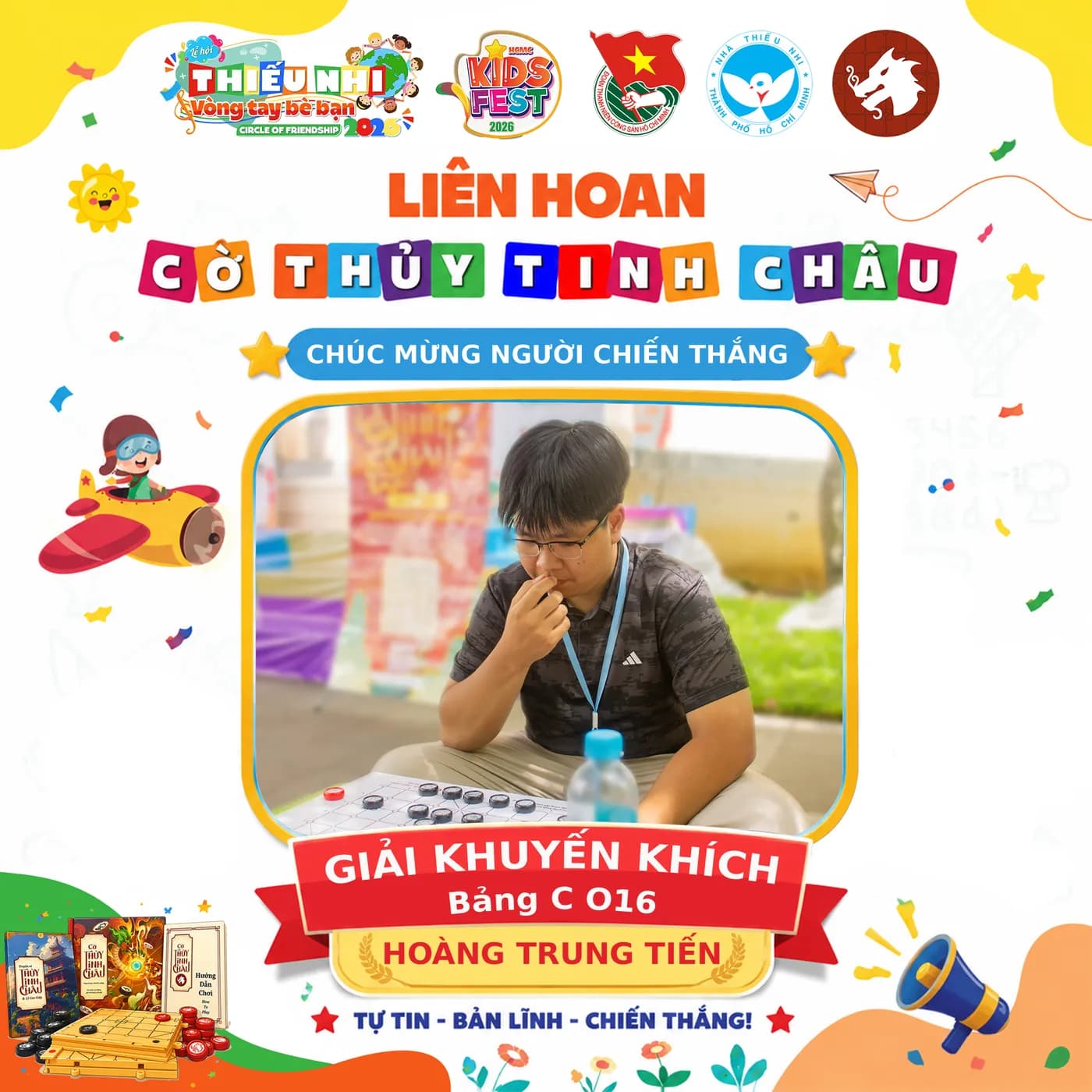 Hình ảnh kỳ thủ giành giải Khuyến khích tại Bảng C thuộc Liên hoan Cờ Thủy Tinh Châu Kids Fest 2026 tổ chức tại Nhà Thiếu nhi Thành phố Hồ Chí Minh.