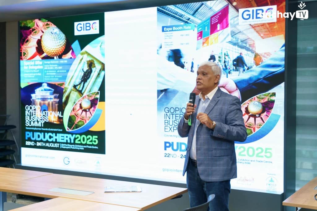 Ông Ganesan Arunasalam - Tổng thư ký GIBC, Phó Chủ tịch GOPIO International Bắc Mỹ phát biểu về Hội nghị Thượng đỉnh Kinh doanh Quốc tế GOPIO-GIBC