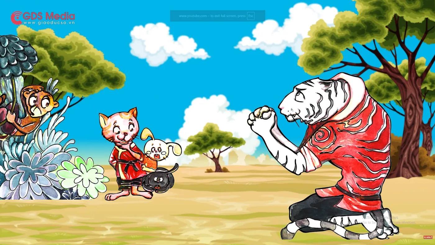 Hình ảnh con hổ đang cầu xin mèo dạy võ cho Hổ.